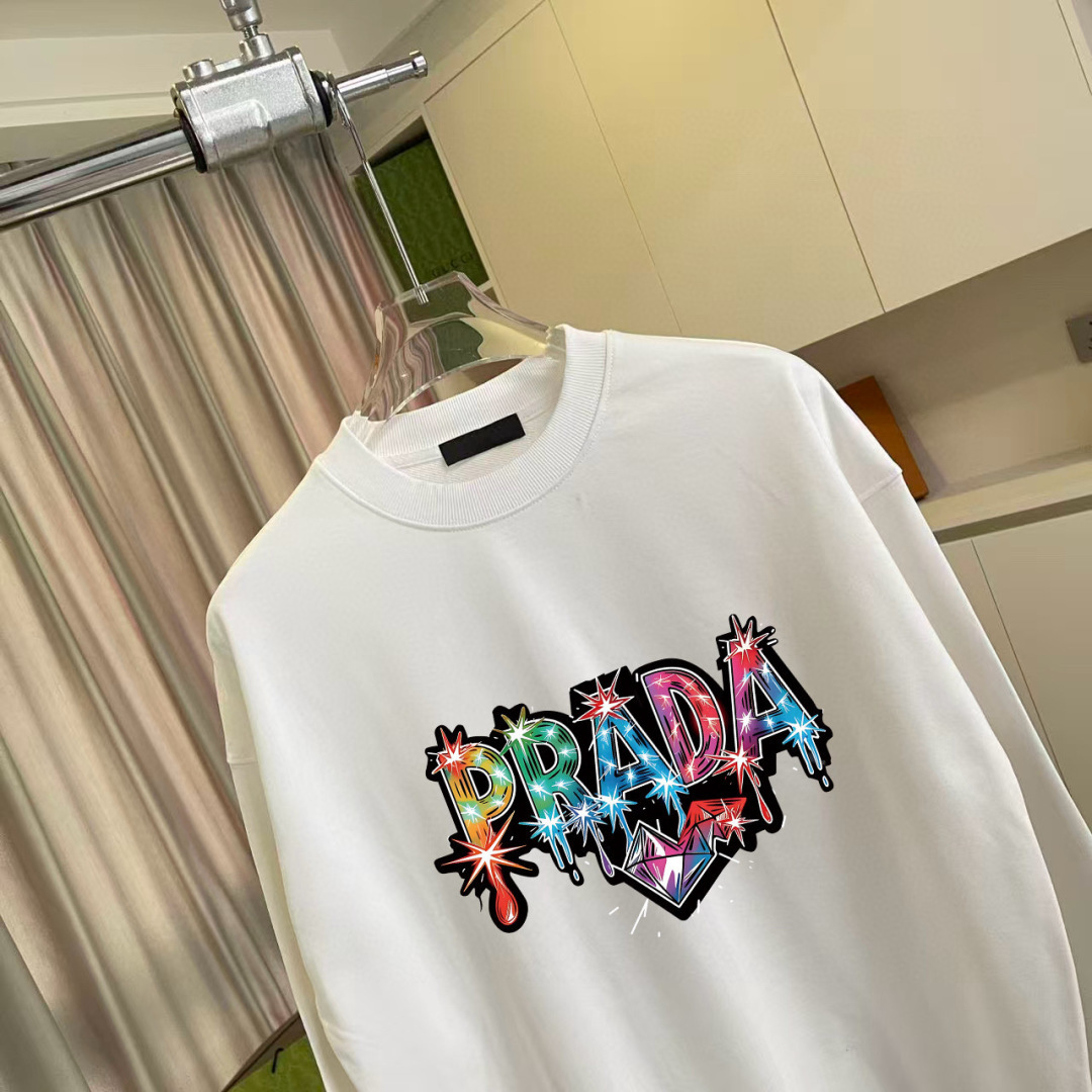 PRAD*普拉达2025秋季新款 个性字母logo印花 定制面料400g 圆领卫衣 男女同款颜色: 黑色