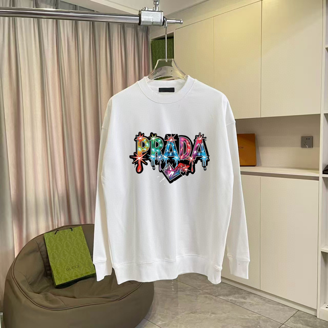 PRAD*普拉达2025秋季新款 个性字母logo印花 定制面料400g 圆领卫衣 男女同款颜色: 黑色