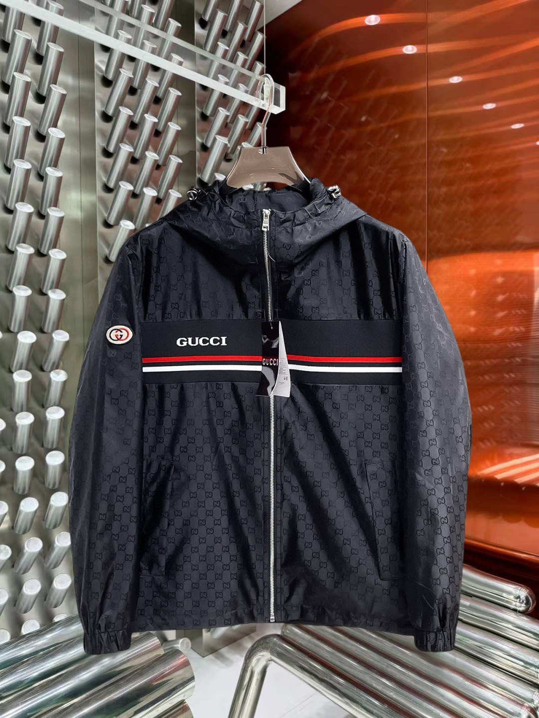 古奇 官网同款，提前发售！2025ss开秋新款男士夹克外套，原单三标齐全高端版本！，专柜定制面料 透气舒