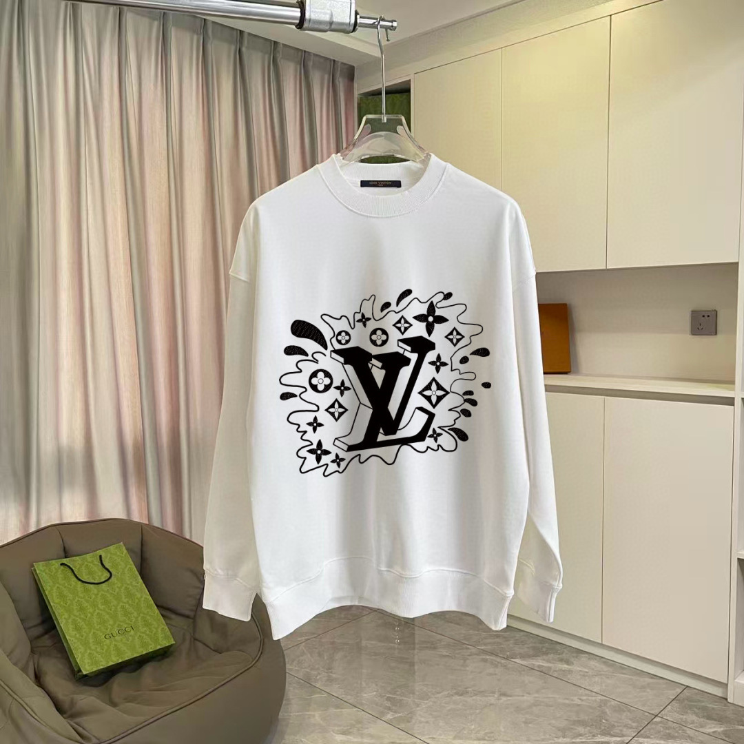 1V*2025秋冬新款 个性字母logo印花 定制面料400g 圆领卫衣 男女同款尺码：S M L XL