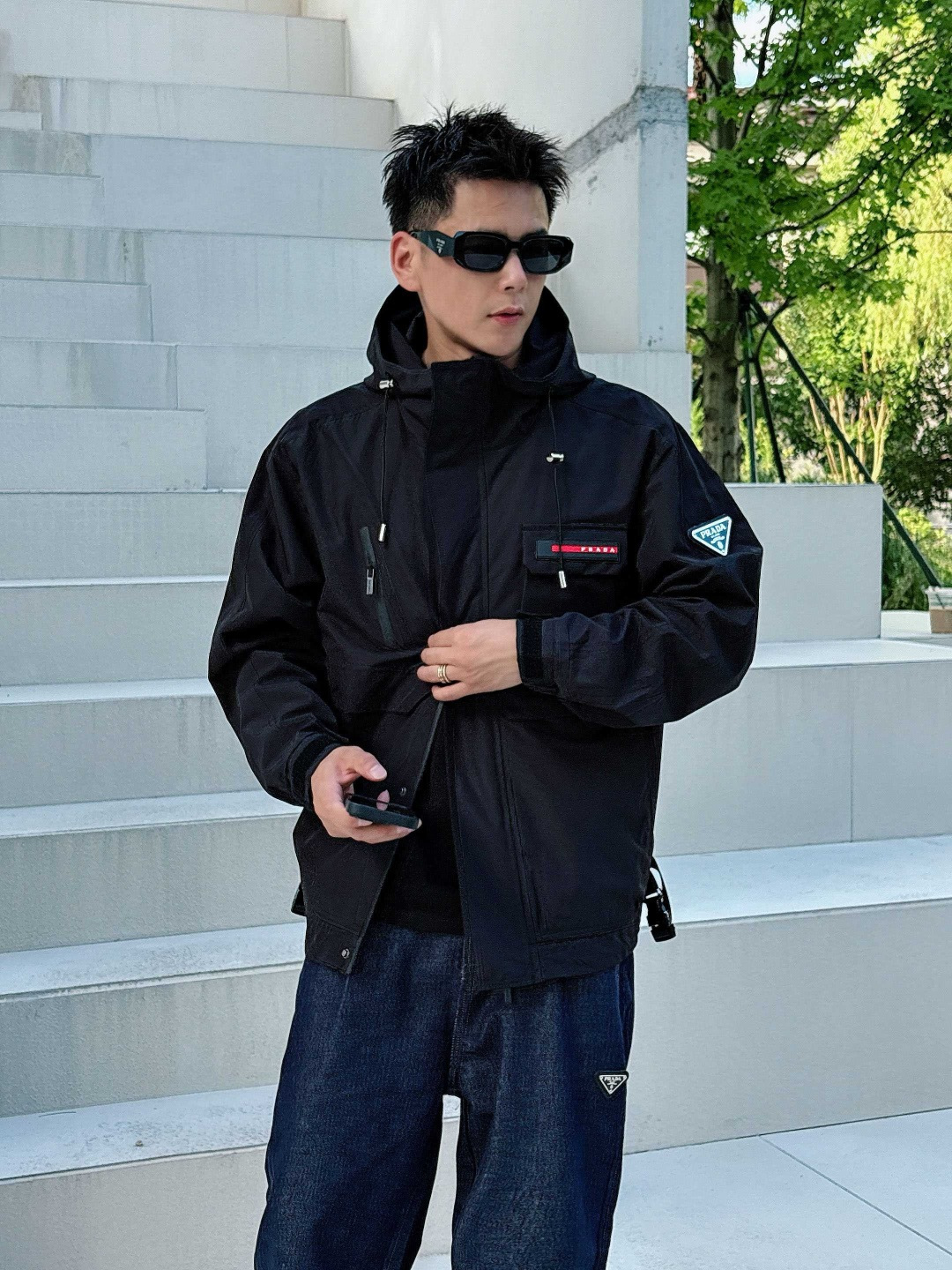 普拉达 官网同款，三标齐全，提前发售 2025ss开秋新款男士夹克外套，原单三标齐全高端版本 专柜定制面
