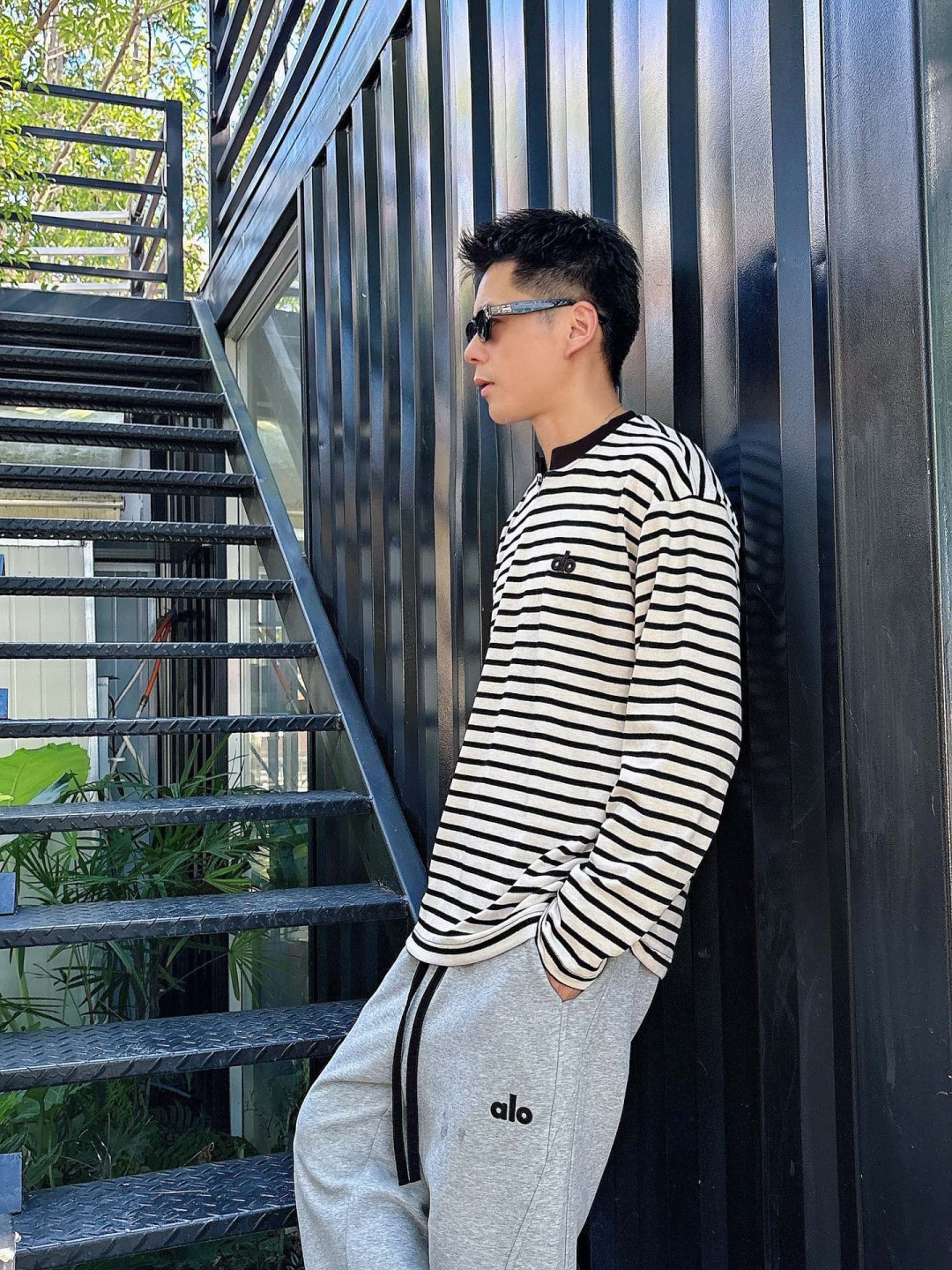 2025SS alo秋冬新款条纹长袖 爆款定制纯棉面料 重工洗水，面料舒适🈶️质感 码数：M-4XL
