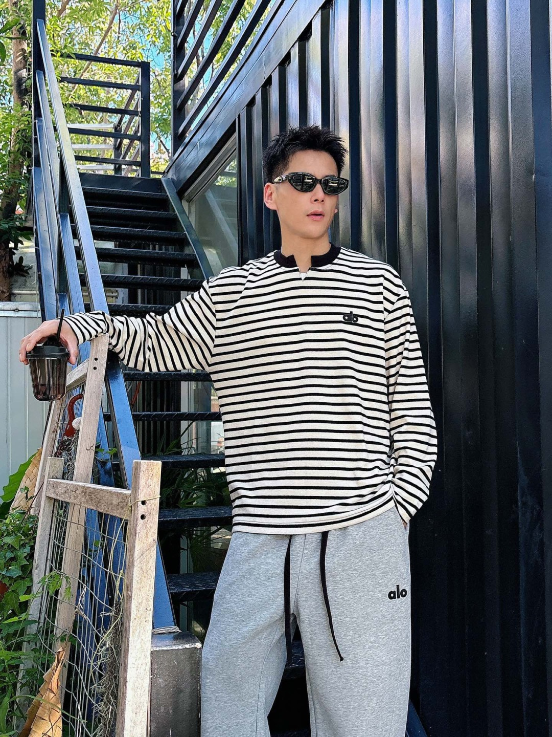 2025SS alo秋冬新款条纹长袖 爆款定制纯棉面料 重工洗水，面料舒适🈶️质感 码数：M-4XL