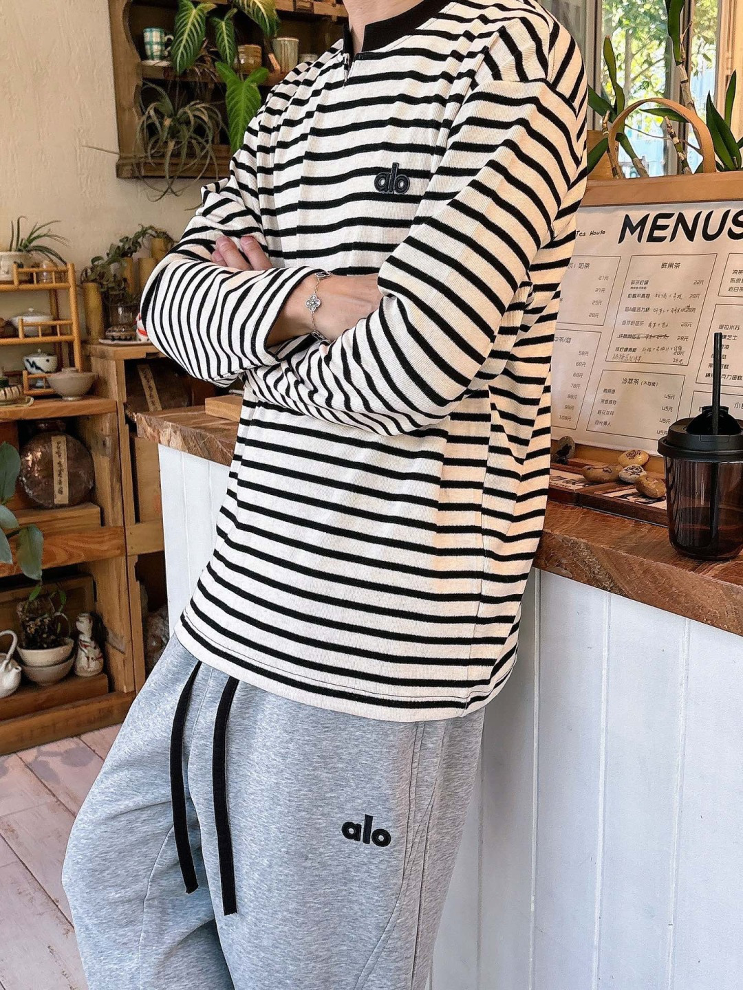 2025SS alo秋冬新款条纹长袖 爆款定制纯棉面料 重工洗水，面料舒适🈶️质感 码数：M-4XL