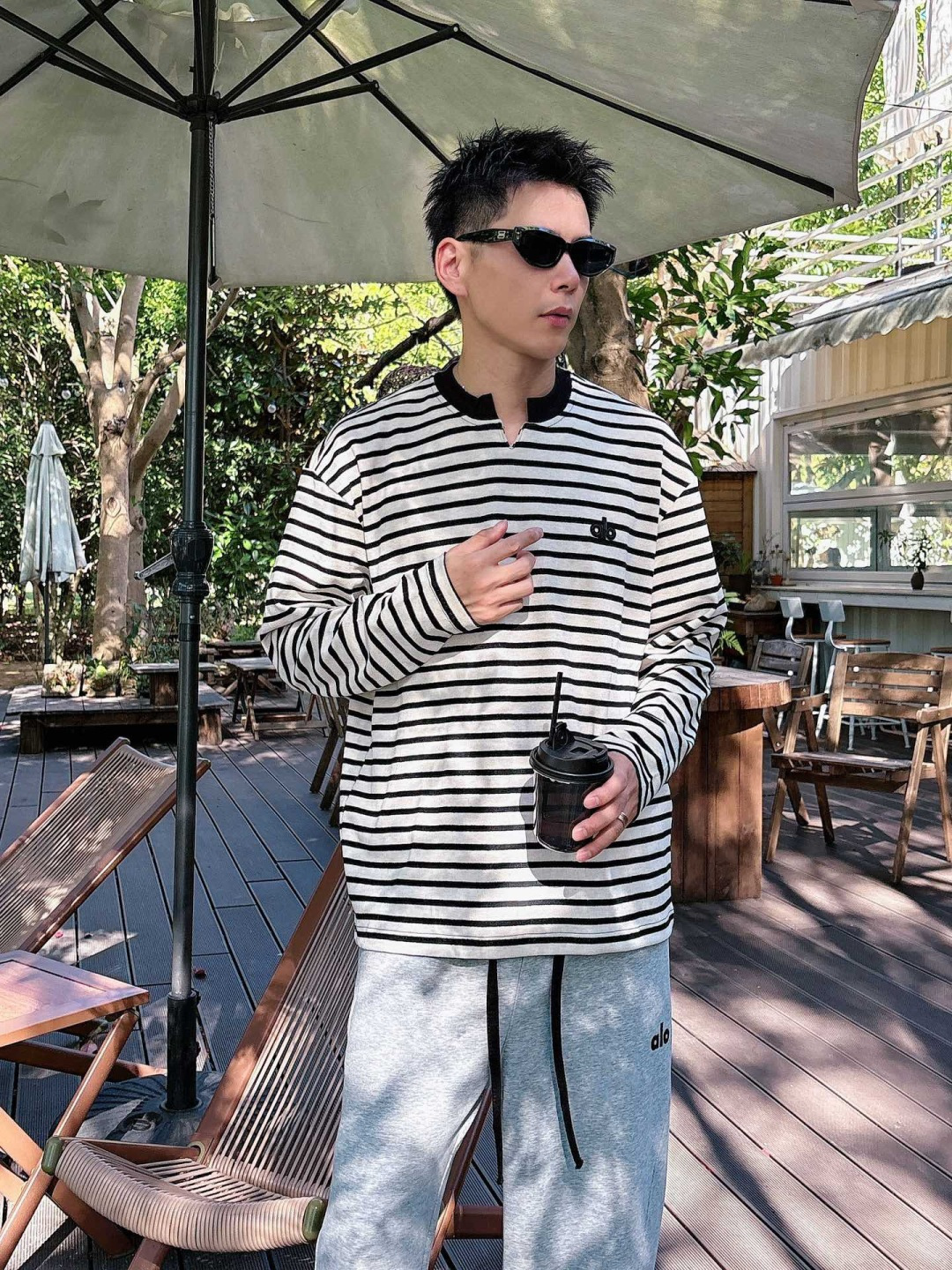 2025SS alo秋冬新款条纹长袖 爆款定制纯棉面料 重工洗水，面料舒适🈶️质感 码数：M-4XL