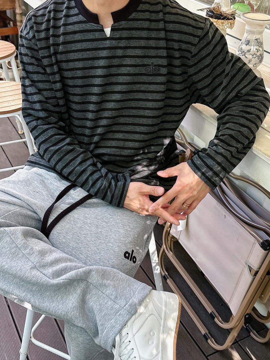 2025SS alo秋冬新款条纹长袖 爆款定制纯棉面料 重工洗水，面料舒适🈶️质感 码数：M-4XL