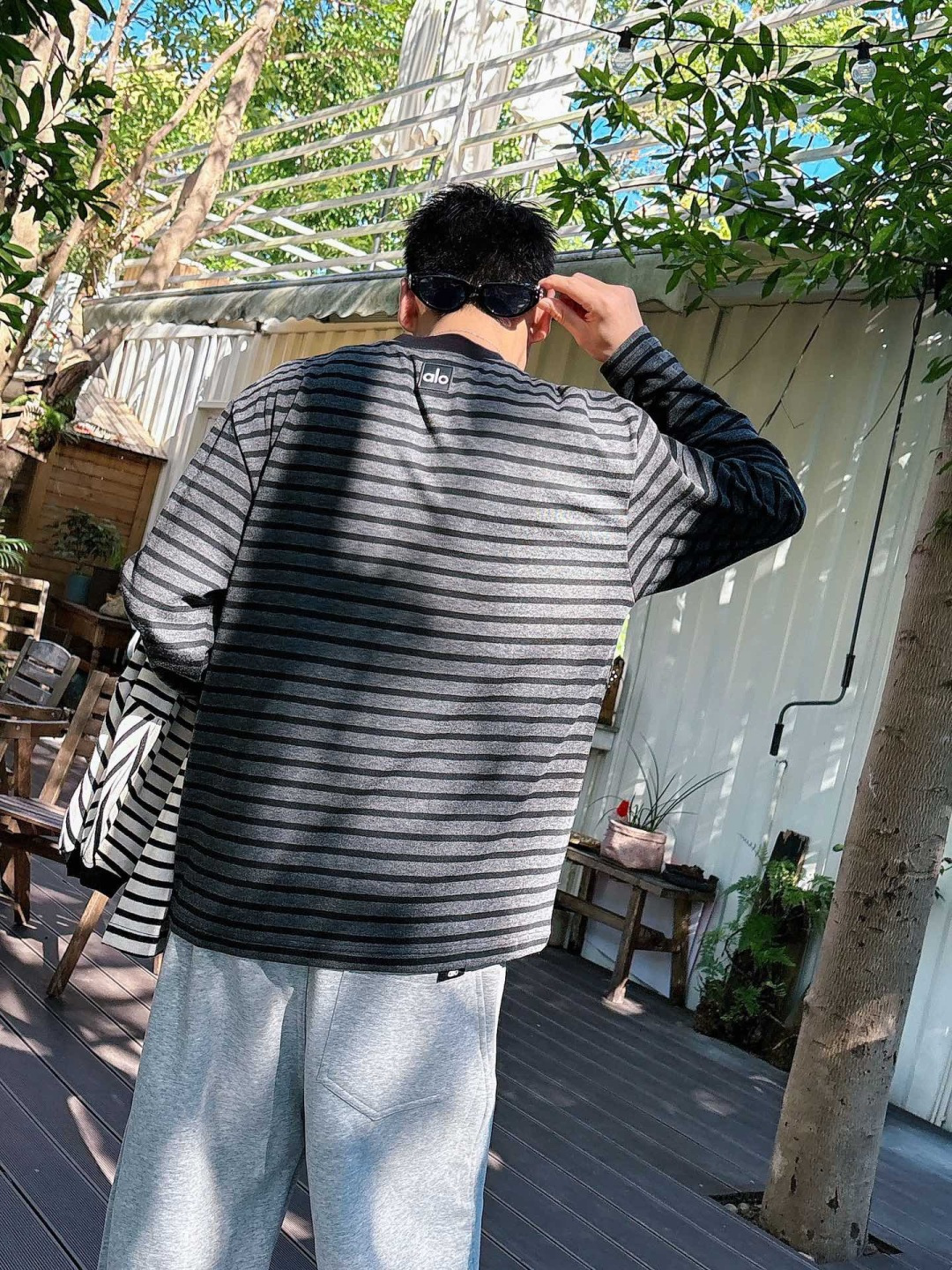 2025SS alo秋冬新款条纹长袖 爆款定制纯棉面料 重工洗水，面料舒适🈶️质感 码数：M-4XL