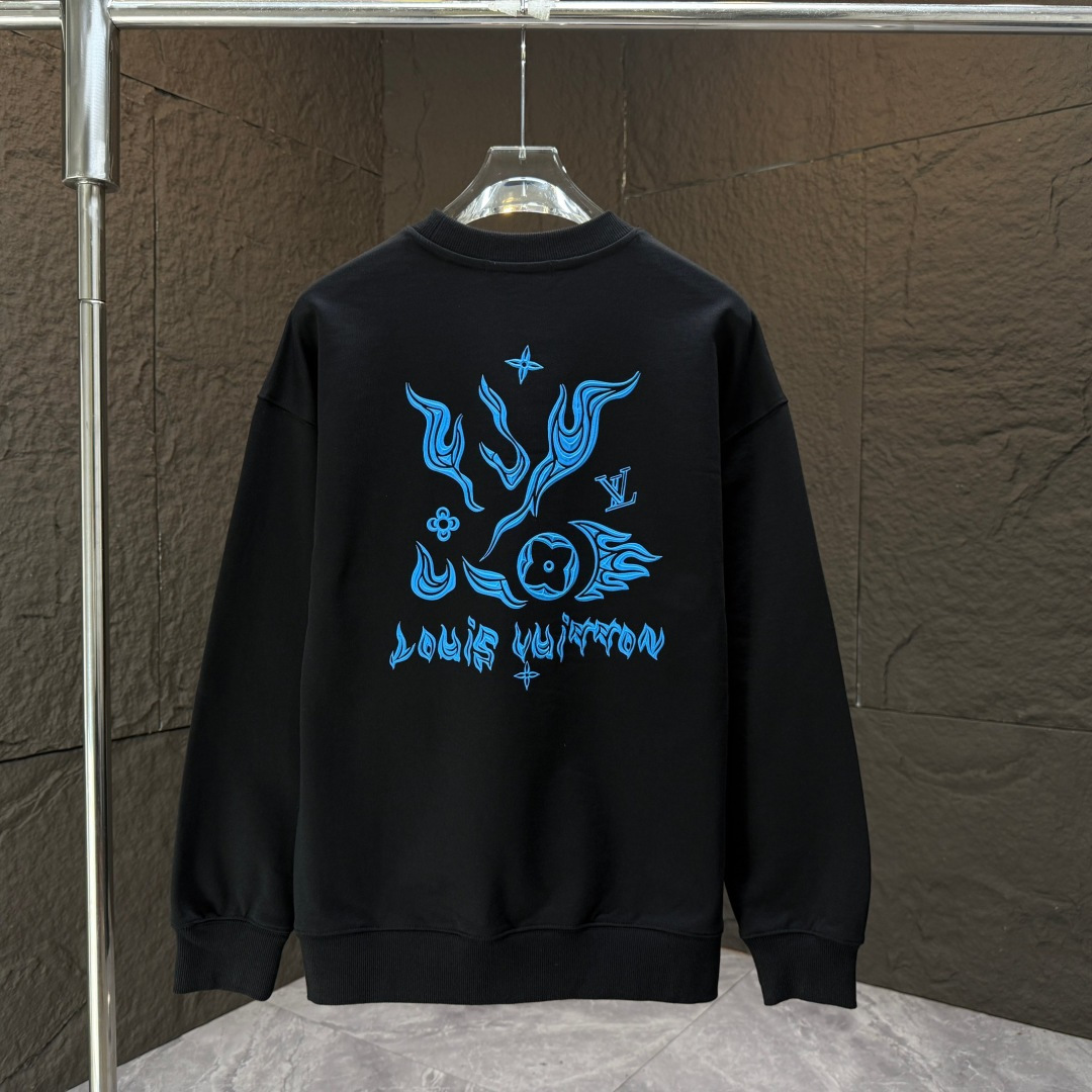 LOUIS* 路易LV*2025秋冬新款圆领卫衣400克毛圈纯棉字母logo绣花➕硅胶拉桨颜色：黑色 白