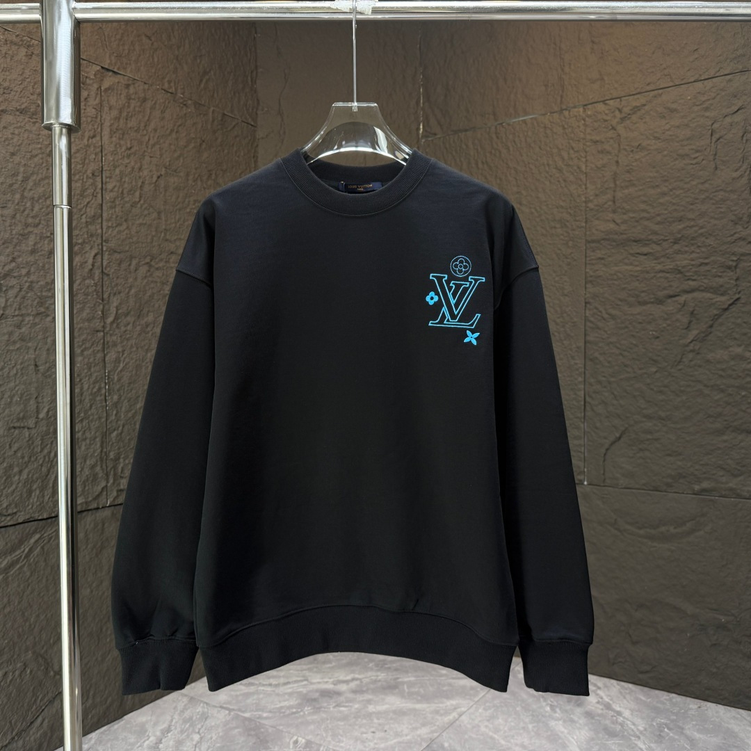 LOUIS* 路易LV*2025秋冬新款圆领卫衣400克毛圈纯棉字母logo绣花➕硅胶拉桨颜色：黑色 白