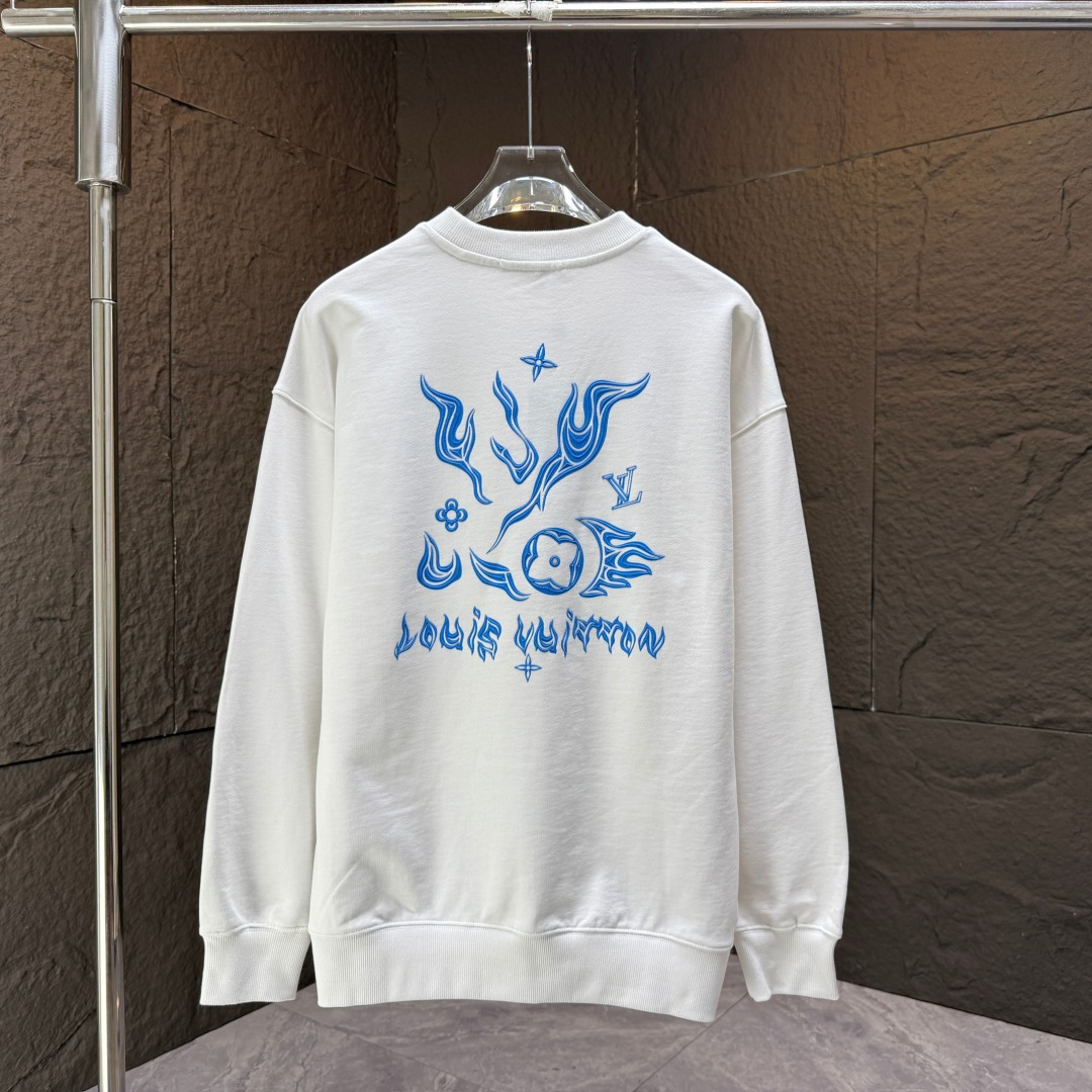 LOUIS* 路易LV*2025秋冬新款圆领卫衣400克毛圈纯棉字母logo绣花➕硅胶拉桨颜色：黑色 白