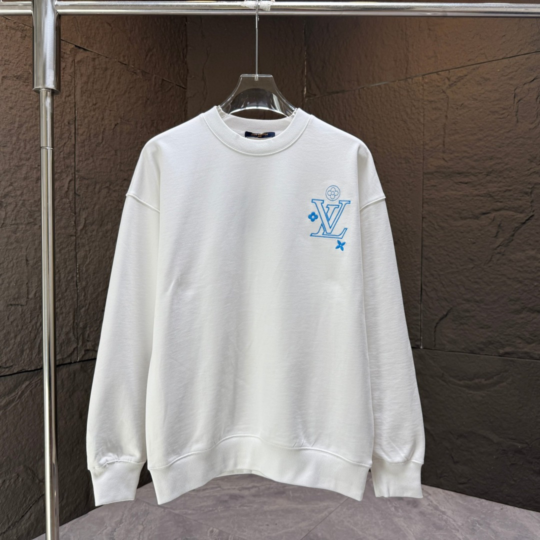 LOUIS* 路易LV*2025秋冬新款圆领卫衣400克毛圈纯棉字母logo绣花➕硅胶拉桨颜色：黑色 白