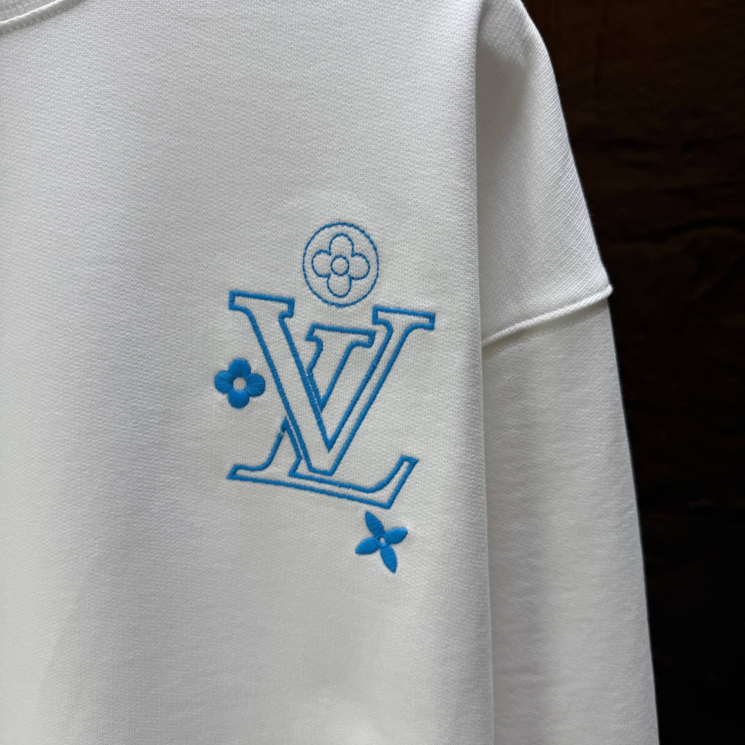 LOUIS* 路易LV*2025秋冬新款圆领卫衣400克毛圈纯棉字母logo绣花➕硅胶拉桨颜色：黑色 白