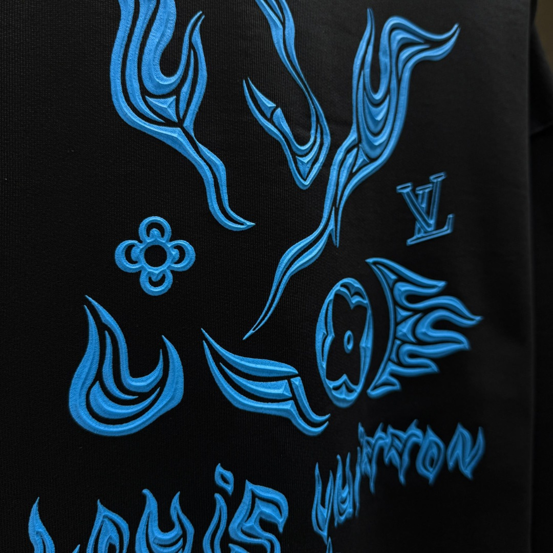 LOUIS* 路易LV*2025秋冬新款圆领卫衣400克毛圈纯棉字母logo绣花➕硅胶拉桨颜色：黑色 白