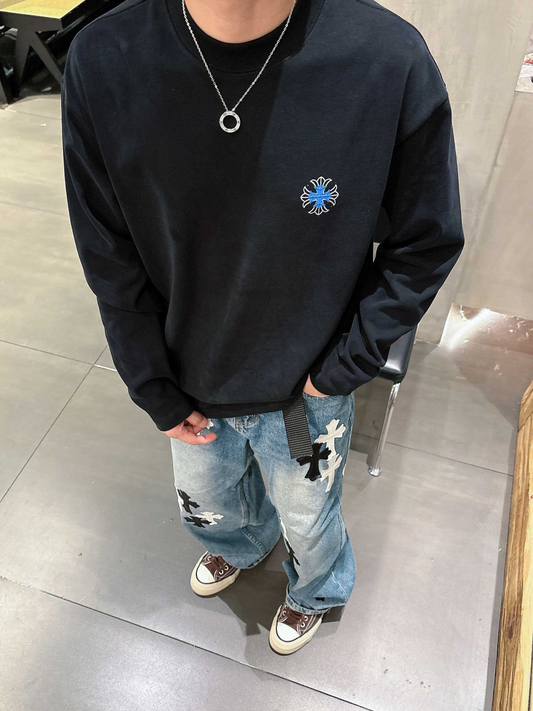 25新款磨毛长袖阔版T恤颜色：黑，白尺码：S-2XL