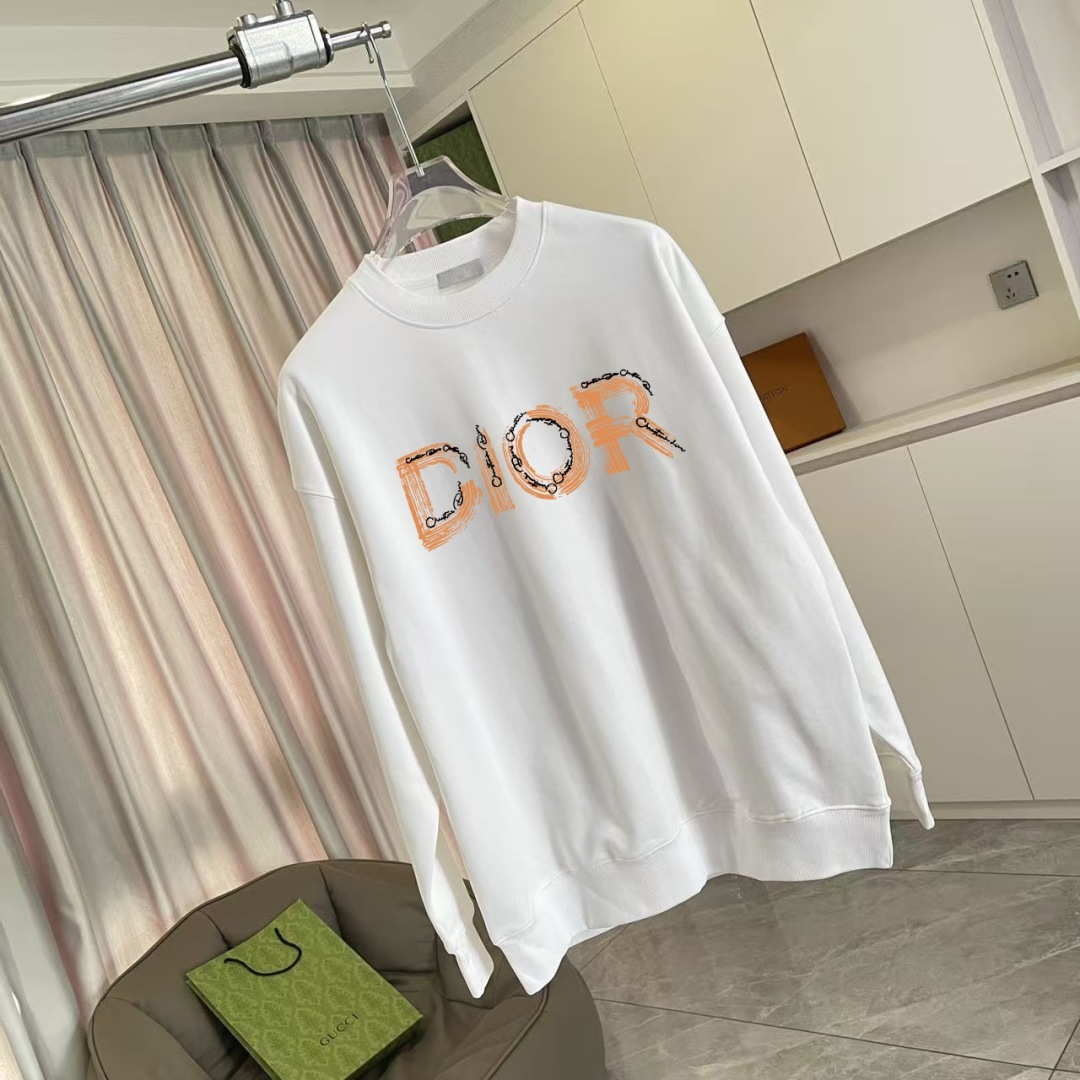 Dio*2025秋冬新款 个性字母logo印花 定制面料400g 圆领卫衣 男女同款颜色：黑色 白色 尺