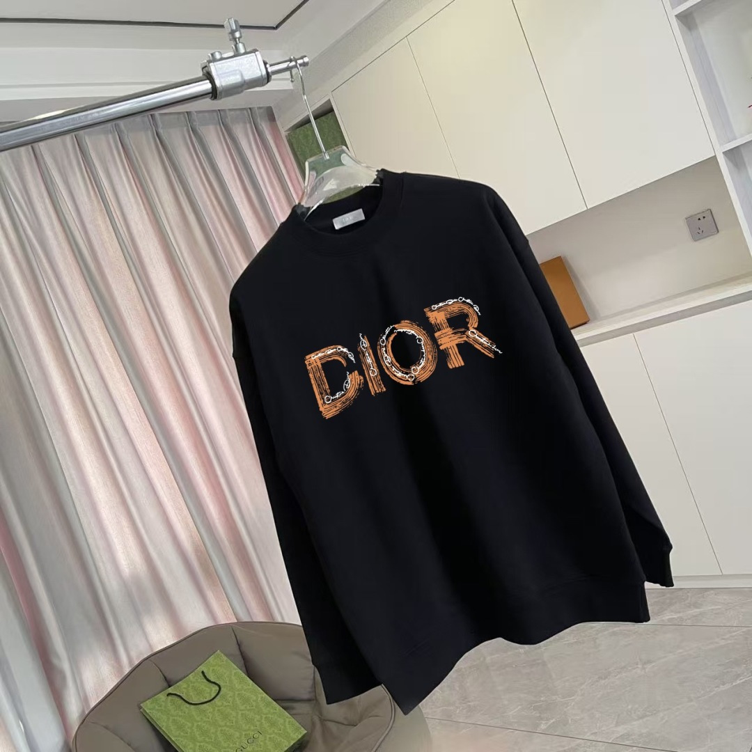 Dio*2025秋冬新款 个性字母logo印花 定制面料400g 圆领卫衣 男女同款颜色：黑色 白色 尺