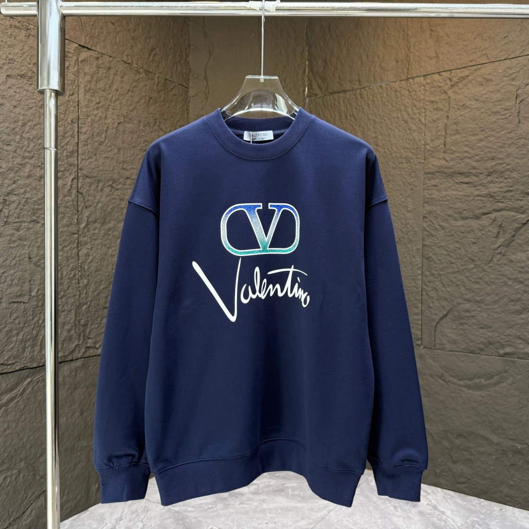 VALENT* 华伦天奴*2025秋冬新款圆领卫衣400克毛圈纯棉字母logo立体厚板胶➕渐变葱粉颜色：