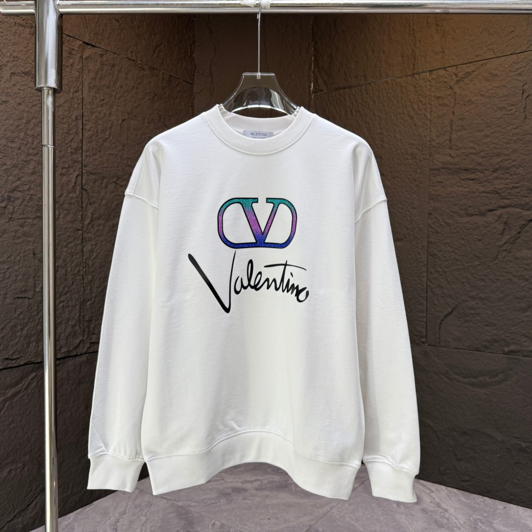 VALENT* 华伦天奴*2025秋冬新款圆领卫衣400克毛圈纯棉字母logo立体厚板胶➕渐变葱粉颜色：