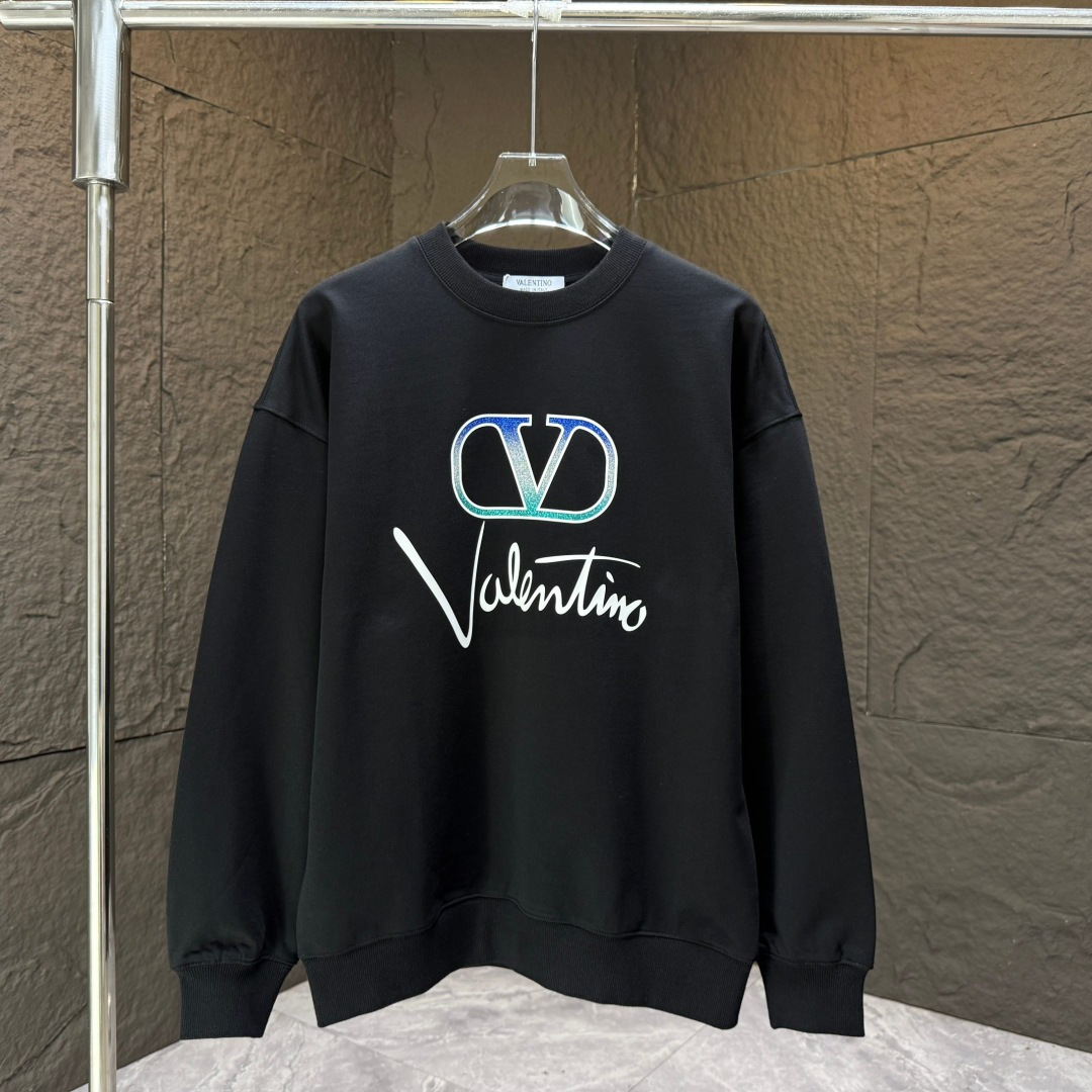 VALENT* 华伦天奴*2025秋冬新款圆领卫衣400克毛圈纯棉字母logo立体厚板胶➕渐变葱粉颜色：