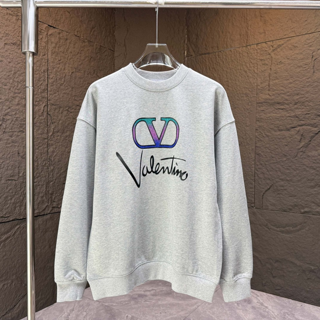 VALENT* 华伦天奴*2025秋冬新款圆领卫衣400克毛圈纯棉字母logo立体厚板胶➕渐变葱粉颜色：