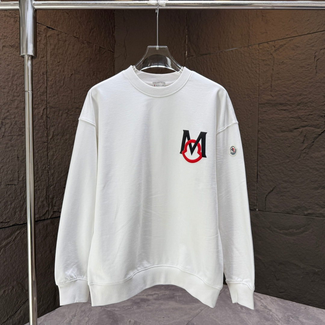 MONCL* 蒙口*2025秋冬新款圆领卫衣400克毛圈纯棉字母logo立体发泡颜色：黑色 白色 蓝色 