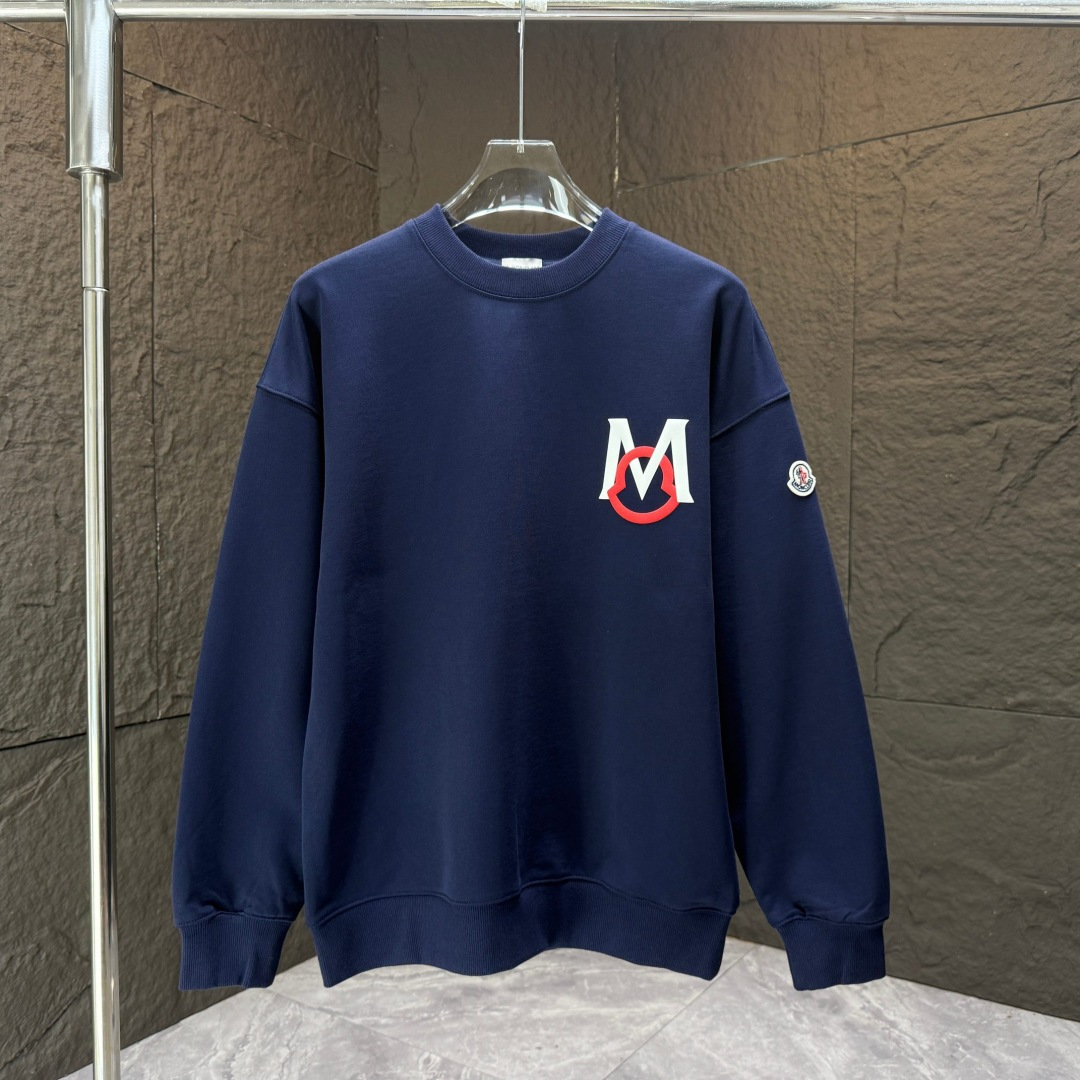 MONCL* 蒙口*2025秋冬新款圆领卫衣400克毛圈纯棉字母logo立体发泡颜色：黑色 白色 蓝色 