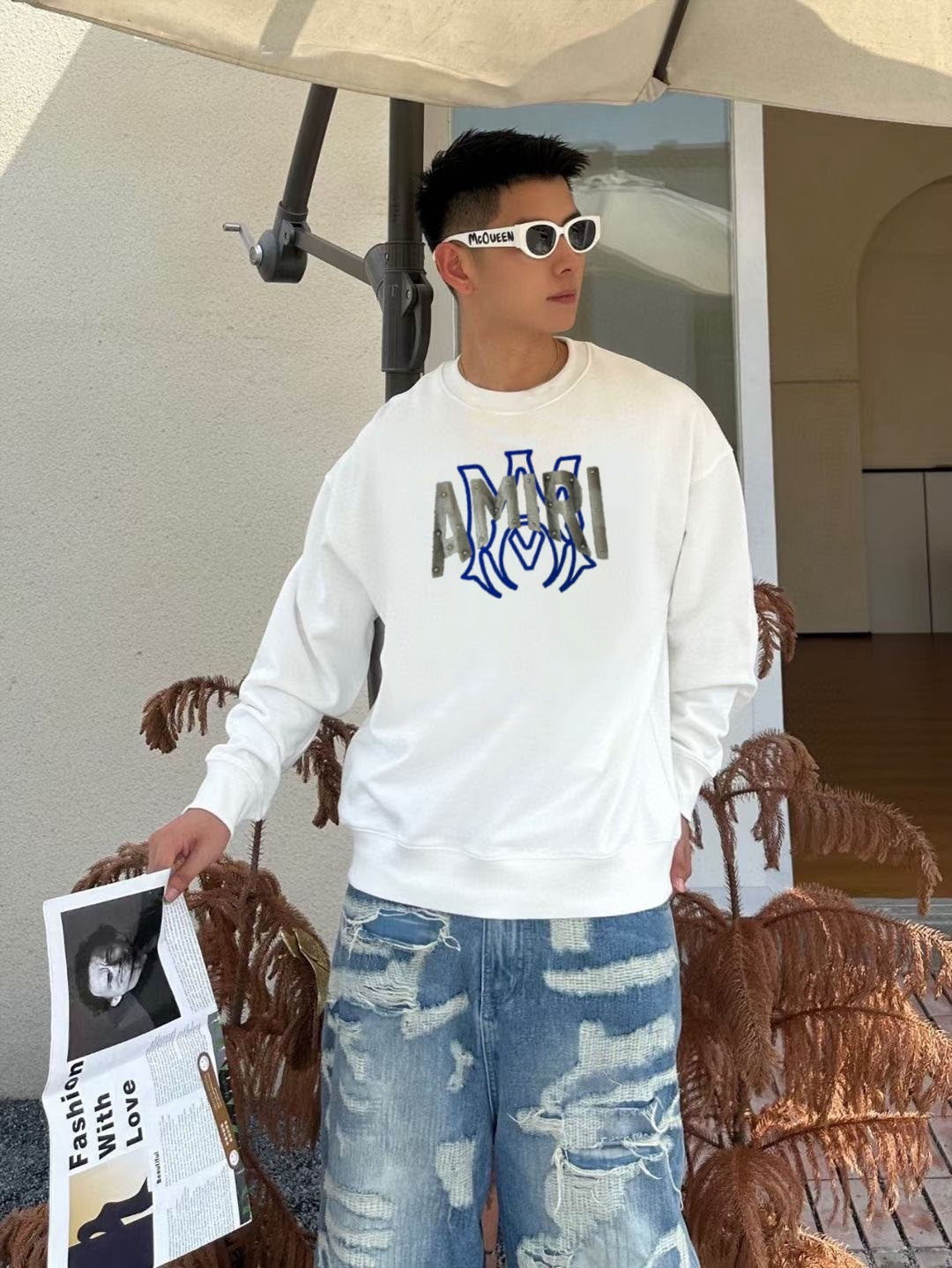 AMIRI* 2025秋冬新款圆领卫衣400克毛圈纯棉字母植绒➕3D印花颜色：黑色 白色 灰色 深蓝码数