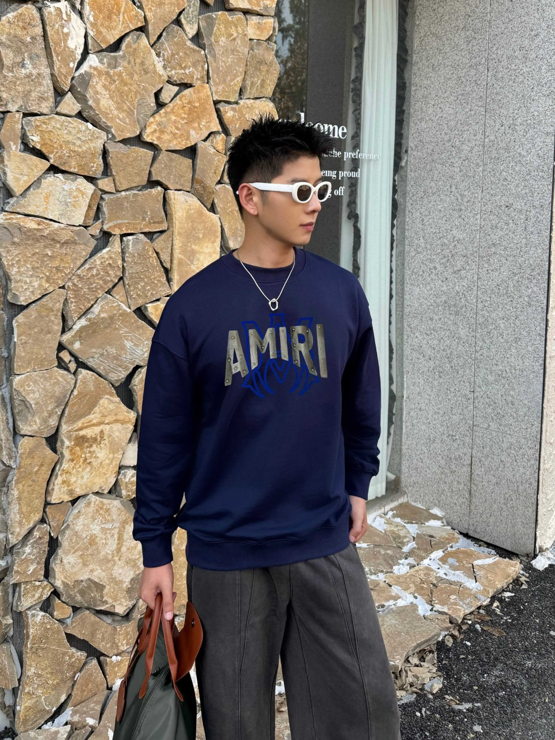 AMIRI* 2025秋冬新款圆领卫衣400克毛圈纯棉字母植绒➕3D印花颜色：黑色 白色 灰色 深蓝码数