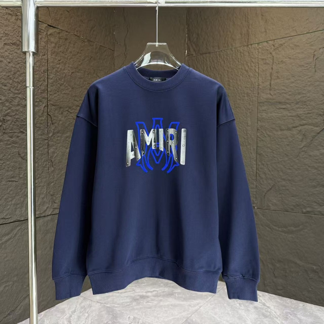 AMIRI* 2025秋冬新款圆领卫衣400克毛圈纯棉字母植绒➕3D印花颜色：黑色 白色 灰色 深蓝码数