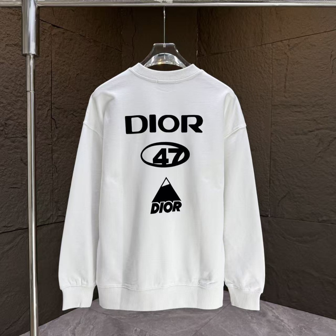 Dio* 迪奥*2025秋冬新款圆领卫衣400克毛圈纯棉字母logo植绒颜色：黑色 白色 灰色 深蓝码数