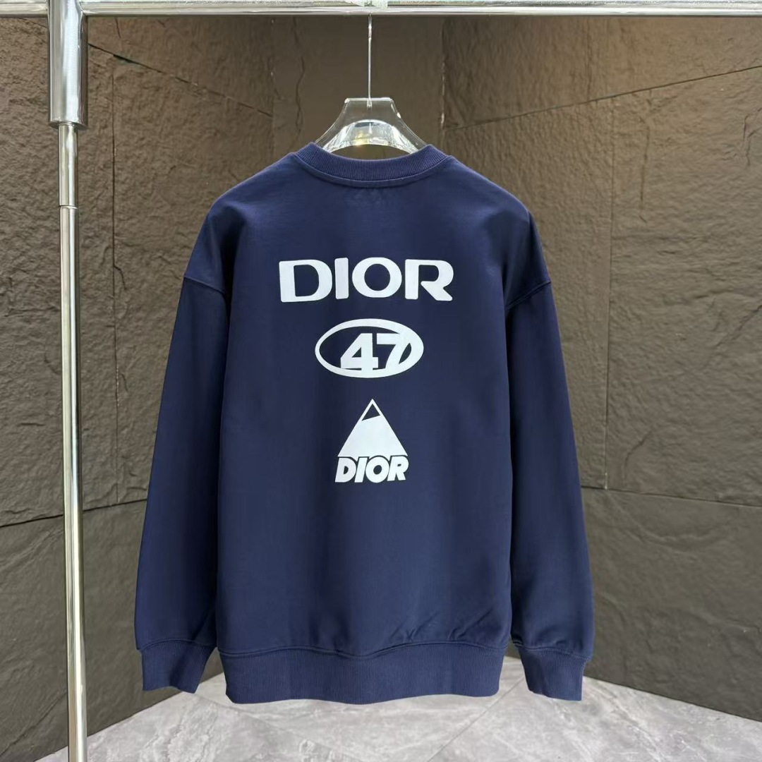 Dio* 迪奥*2025秋冬新款圆领卫衣400克毛圈纯棉字母logo植绒颜色：黑色 白色 灰色 深蓝码数