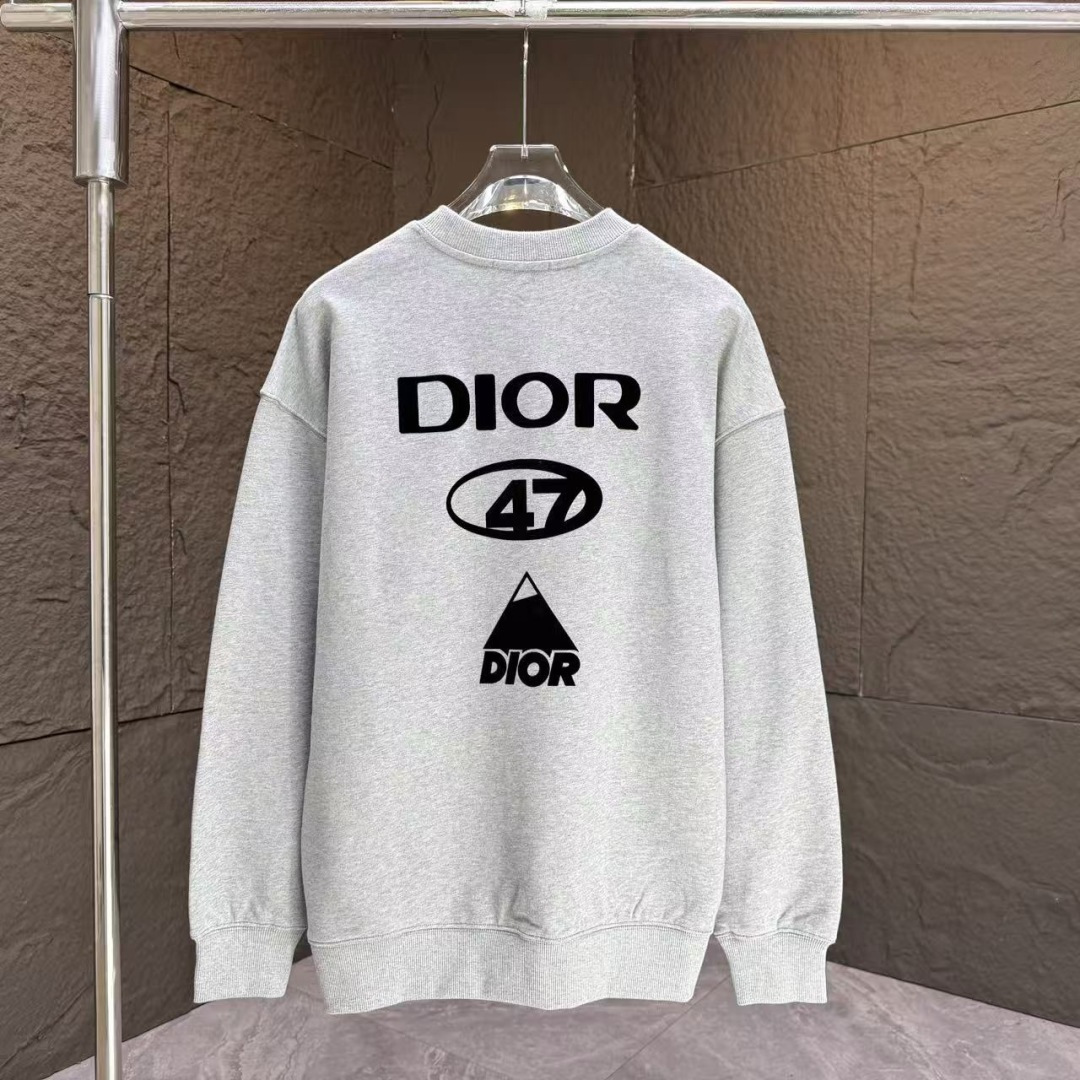 Dio* 迪奥*2025秋冬新款圆领卫衣400克毛圈纯棉字母logo植绒颜色：黑色 白色 灰色 深蓝码数