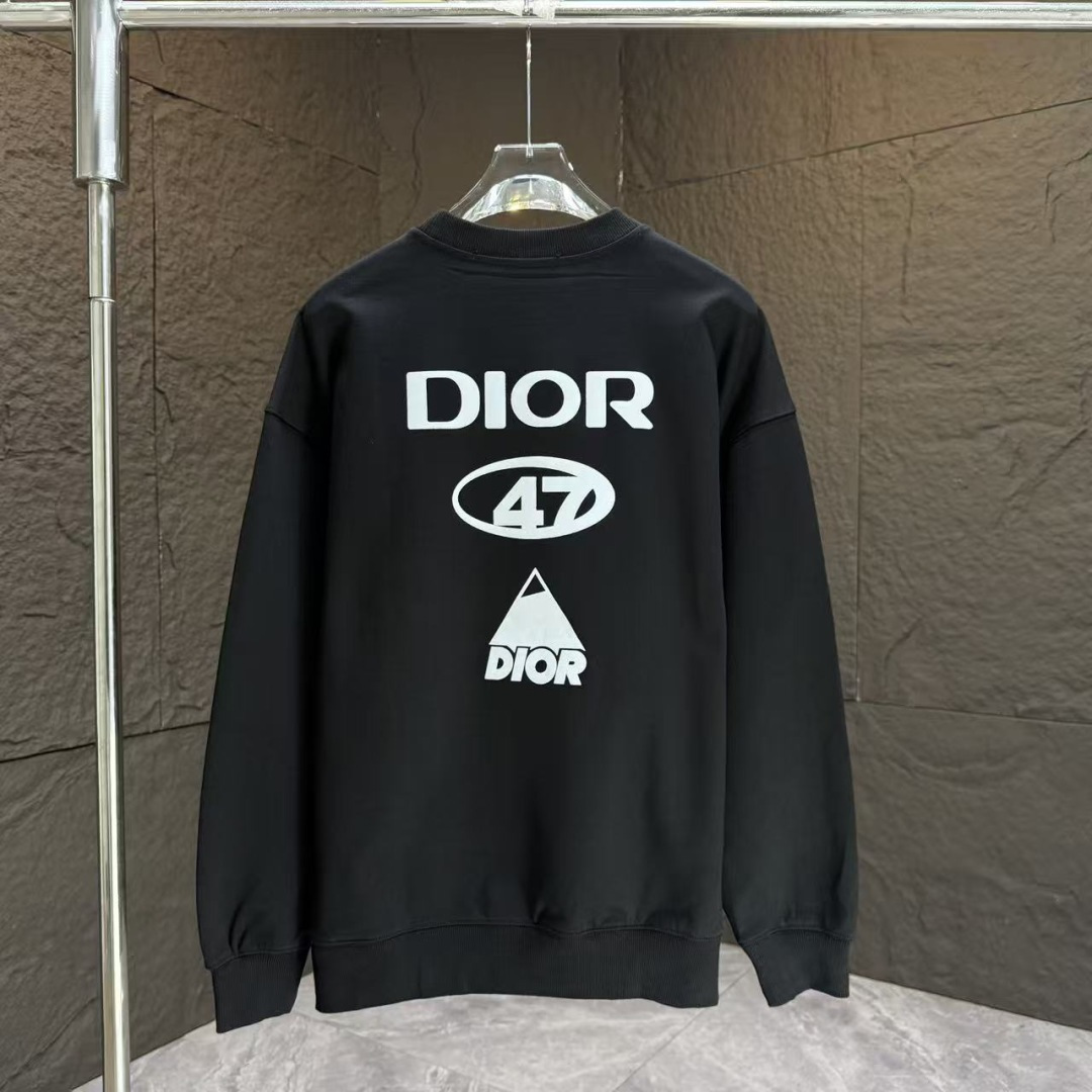 Dio* 迪奥*2025秋冬新款圆领卫衣400克毛圈纯棉字母logo植绒颜色：黑色 白色 灰色 深蓝码数