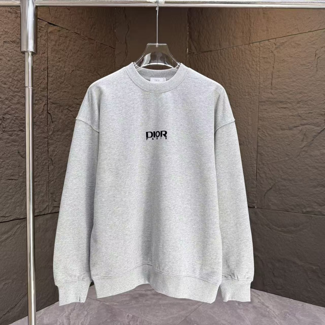 Dio* 迪奥*2025秋冬新款圆领卫衣400克毛圈纯棉字母logo植绒颜色：黑色 白色 灰色 深蓝码数