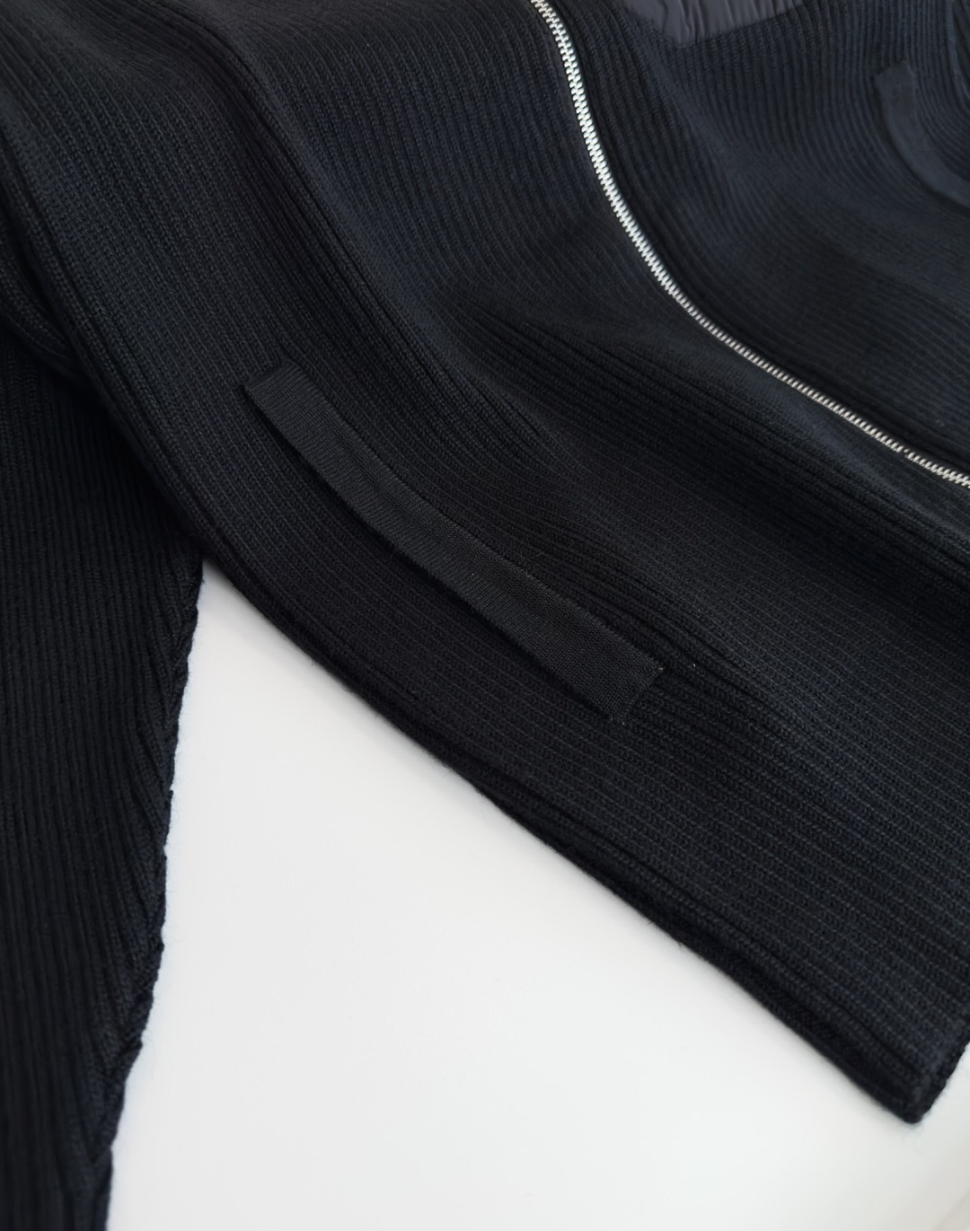 PR*DA普*达 2025早秋尼龙拼接羊毛针织开衫外套 柜在售 尼龙拼接羊毛的设计 胸口三角铭牌结合口袋