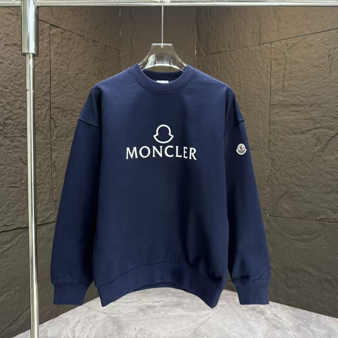MONCL* 蒙口*2025秋冬新款圆领卫衣400克毛圈纯棉字母logo立体发泡颜色：黑色 白色 蓝色 