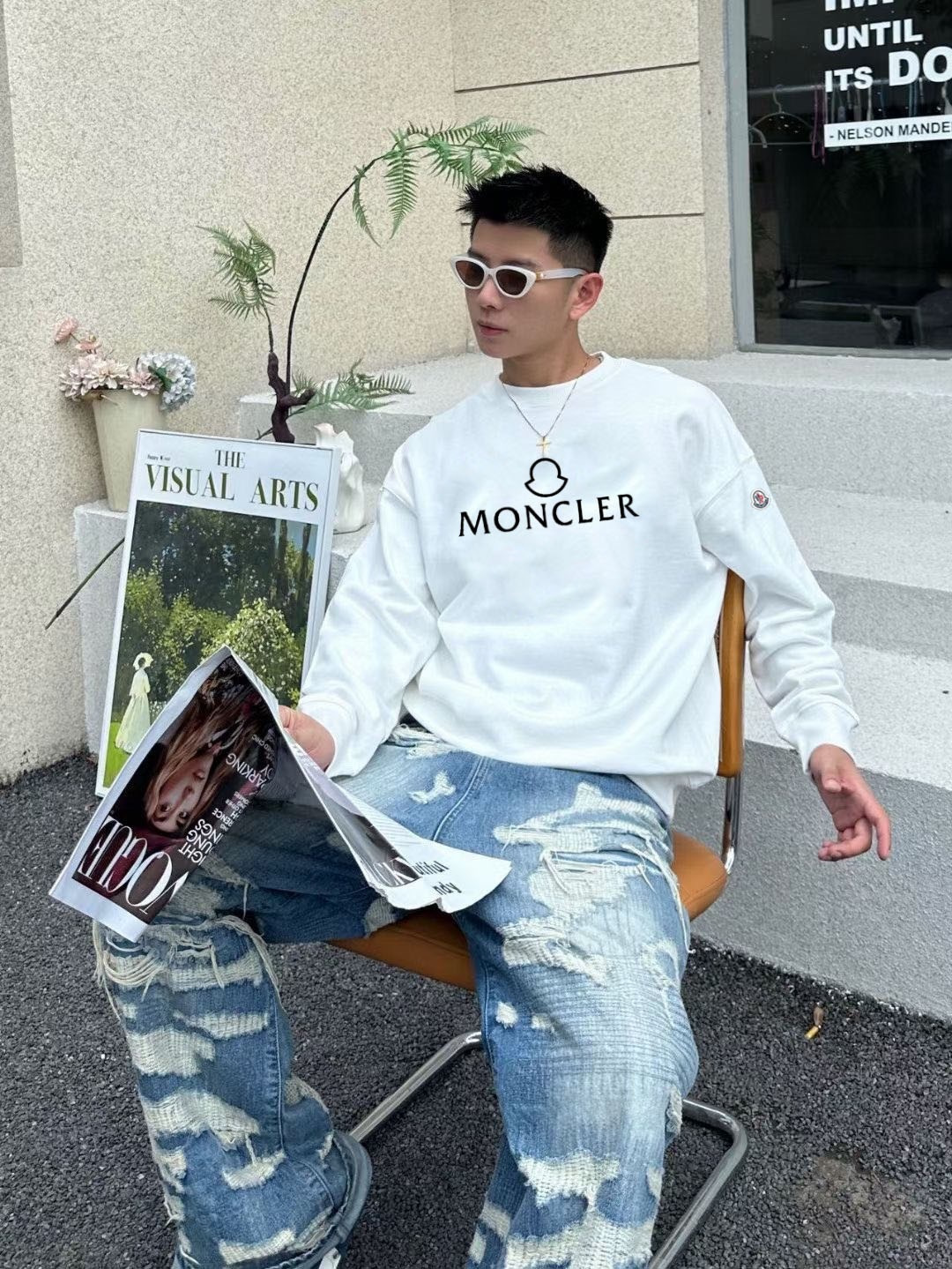 MONCL* 蒙口*2025秋冬新款圆领卫衣400克毛圈纯棉字母logo立体发泡颜色：黑色 白色 蓝色 