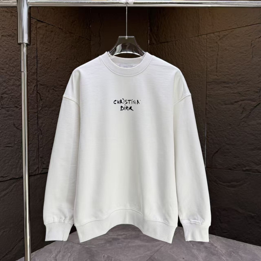 Dio* 迪奥*2025秋冬新款圆领卫衣400克毛圈纯棉字母logo立体发泡颜色：黑色 白色 灰色 深蓝