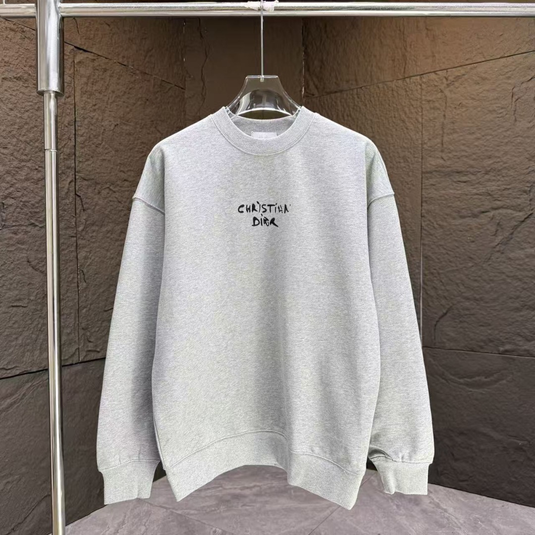 Dio* 迪奥*2025秋冬新款圆领卫衣400克毛圈纯棉字母logo立体发泡颜色：黑色 白色 灰色 深蓝