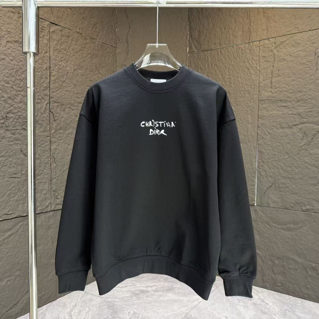 Dio* 迪奥*2025秋冬新款圆领卫衣400克毛圈纯棉字母logo立体发泡颜色：黑色 白色 灰色 深蓝