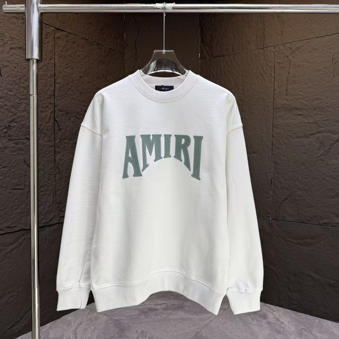 AMIRI* 2025秋冬新款圆领卫衣400克毛圈纯棉字母logo刻字膜厚板胶颜色：黑色 白色 蓝色 紫