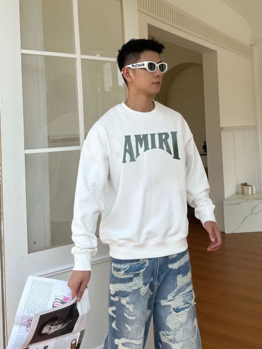 AMIRI* 2025秋冬新款圆领卫衣400克毛圈纯棉字母logo刻字膜厚板胶颜色：黑色 白色 蓝色 紫