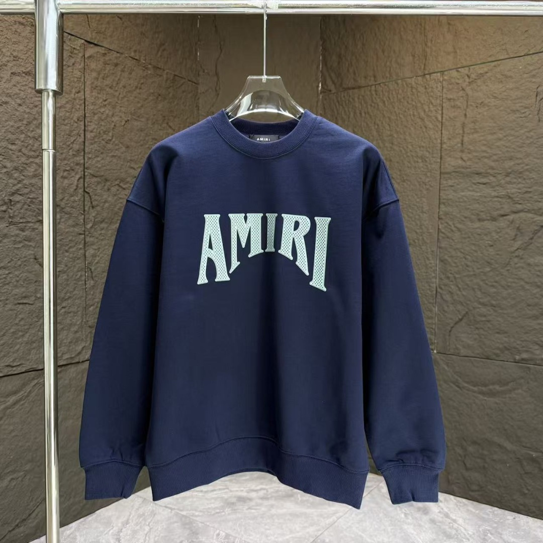 AMIRI* 2025秋冬新款圆领卫衣400克毛圈纯棉字母logo刻字膜厚板胶颜色：黑色 白色 蓝色 紫
