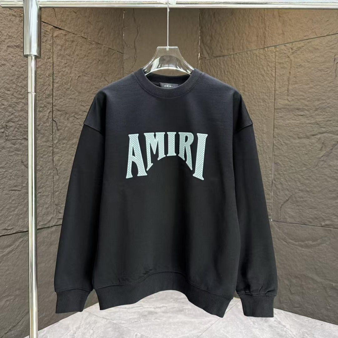 AMIRI* 2025秋冬新款圆领卫衣400克毛圈纯棉字母logo刻字膜厚板胶颜色：黑色 白色 蓝色 紫