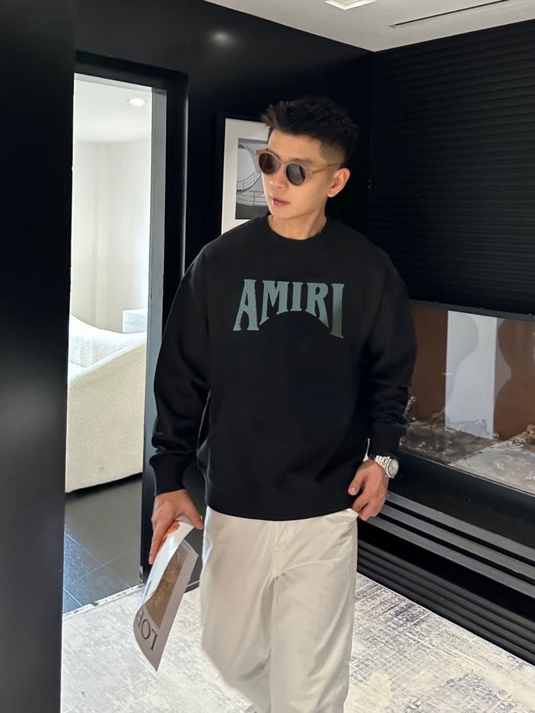 AMIRI* 2025秋冬新款圆领卫衣400克毛圈纯棉字母logo刻字膜厚板胶颜色：黑色 白色 蓝色 紫