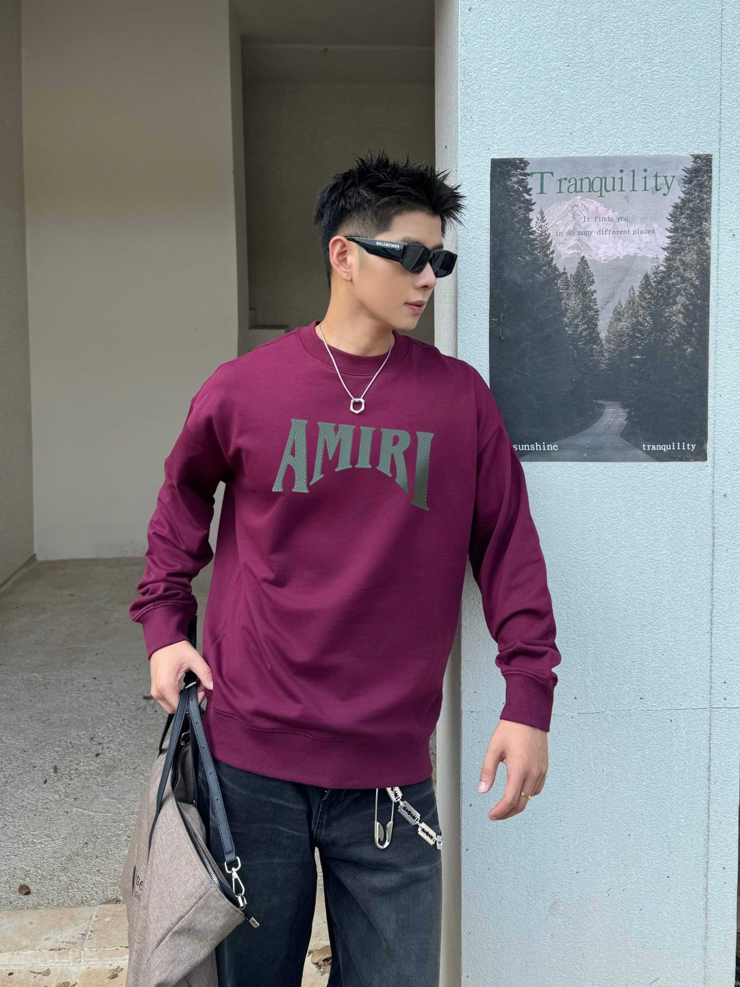 AMIRI* 2025秋冬新款圆领卫衣400克毛圈纯棉字母logo刻字膜厚板胶颜色：黑色 白色 蓝色 紫