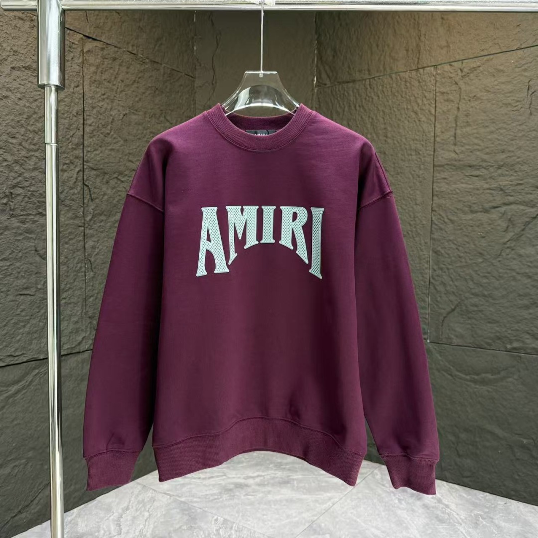 AMIRI* 2025秋冬新款圆领卫衣400克毛圈纯棉字母logo刻字膜厚板胶颜色：黑色 白色 蓝色 紫