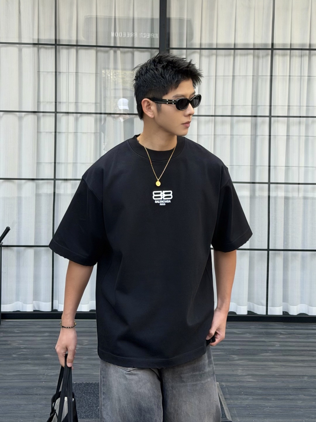 P80 Nueva camiseta de primavera de Balenciaga, letras bordadas, colores: negro, blanco, tallas: S-XXL