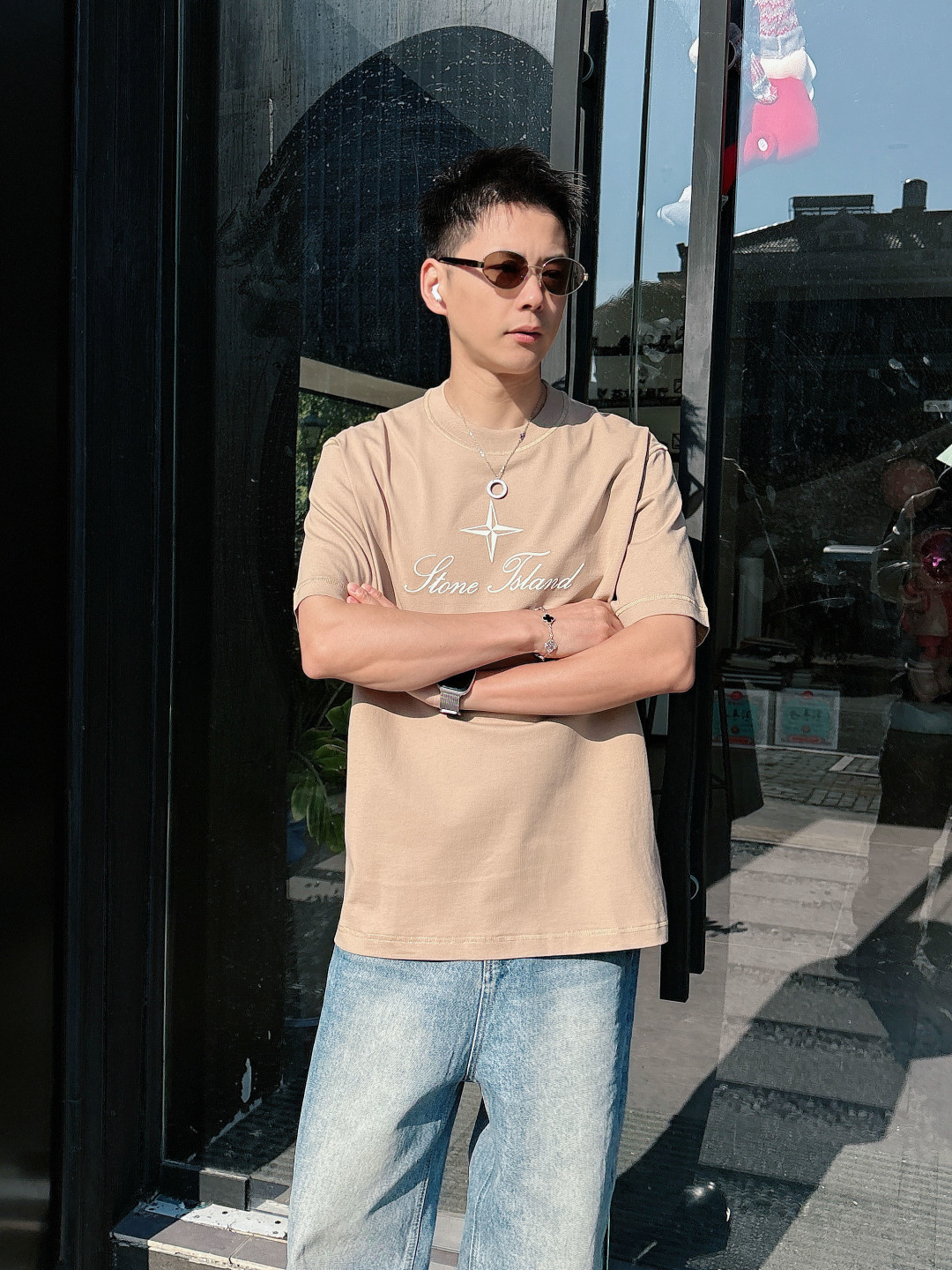 2026 春夏新品石头岛短袖颜色： 灰蓝 米白色 杏色码数：M-5XL