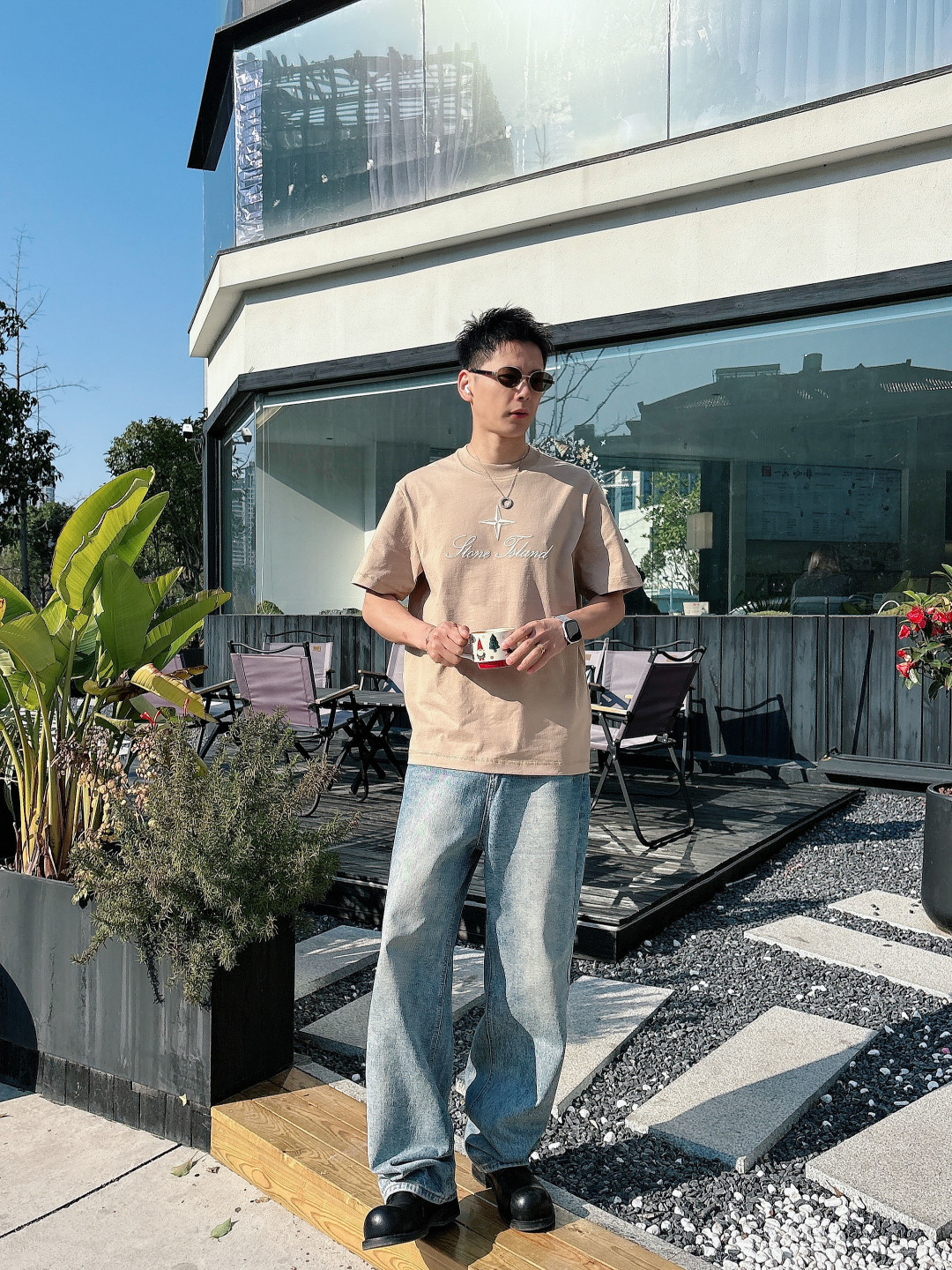 2026 春夏新品石头岛短袖颜色： 灰蓝 米白色 杏色码数：M-5XL